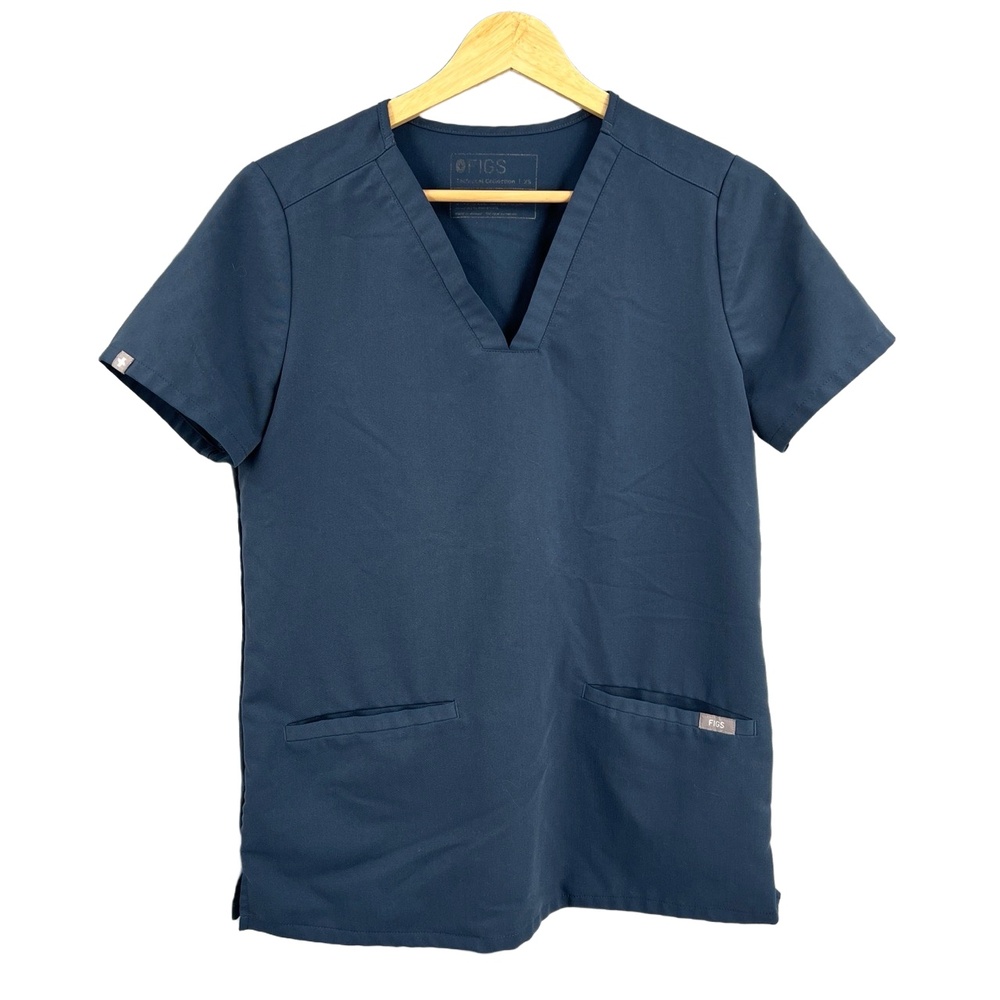 FIGS Scrub Top V-Neck Casma Blue Pockets Short Sleeve Extra Small‎